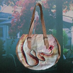 Handpainted Floral Conception Cuir Large Leather Bag